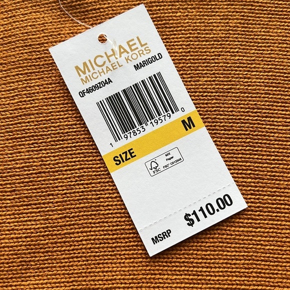 NWT MICHAEL Michael Kors Curved Hem Gold Back Zip Crew Neck Sweater Size Medium - Picture 4 of 7